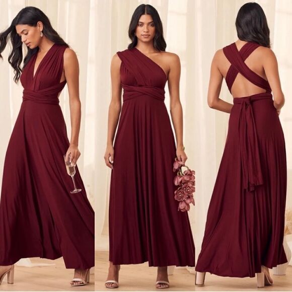 Lulu’s Tricks of the Trade Burgundy Maxi Dress sz XS